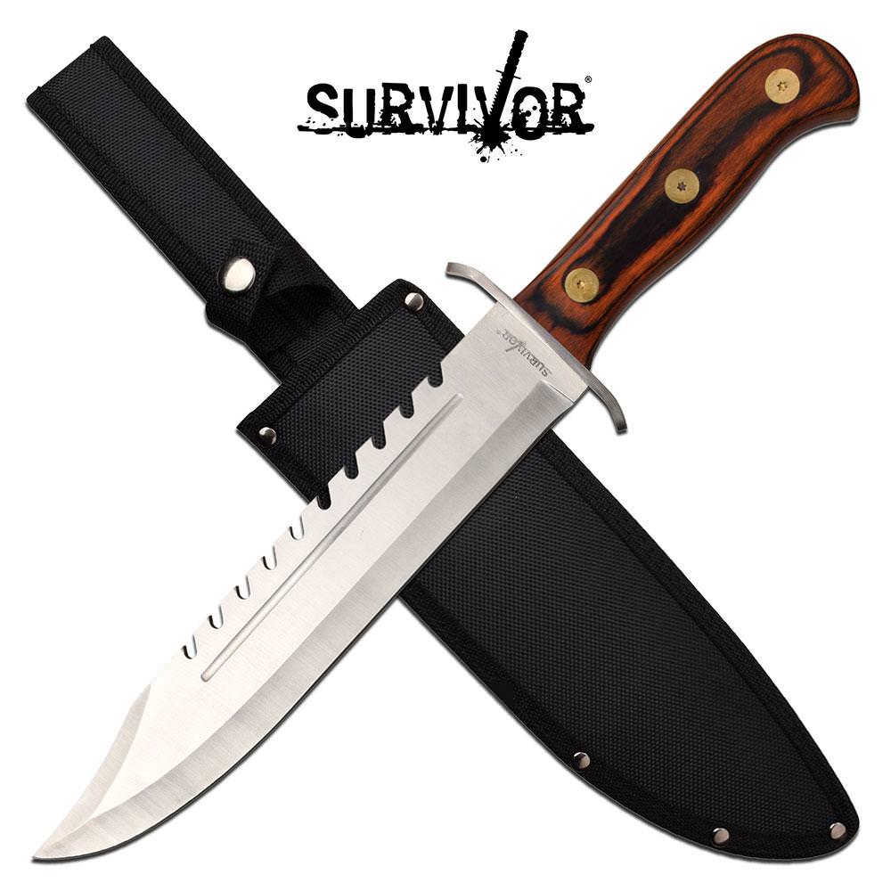 Survival Knife 16 Inch Big Bad Bowie Knife Brown Pakkawood Handle - Tophatter's Army Products & Self Defense Collectible Weapons - Tophatter Daily Deals